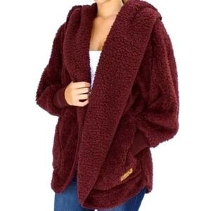 NORDIC BEACH Women's One Size Maroon Original Hooded Wrap Cardigan Sherpa Fleece